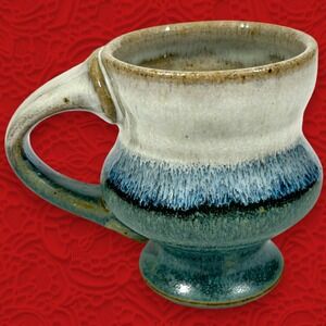 Glazed Stoneware Footed Cup Mug Blue Gray 4" Tall  3" Mouth